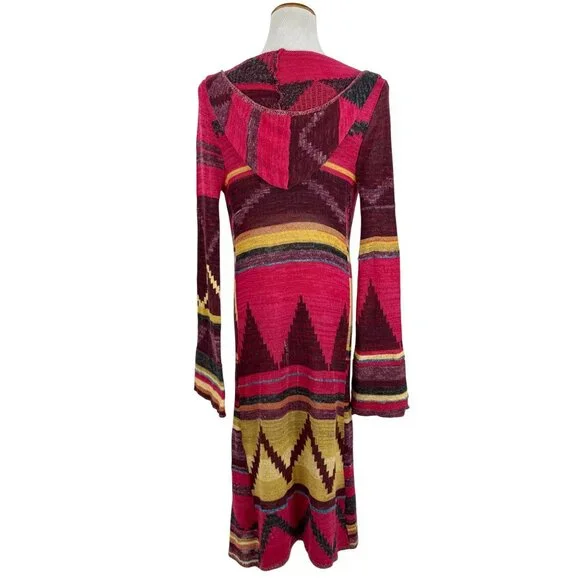 Free People Hooded Long Multicolor Cardigan | Boho Coastal Cowgirl Tribal Indie - Picture 15 of 16